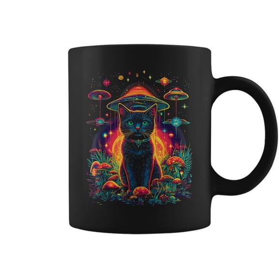 Psychedelic Cat In Space Trippy Alien Galaxy Visual Coffee Mugs
