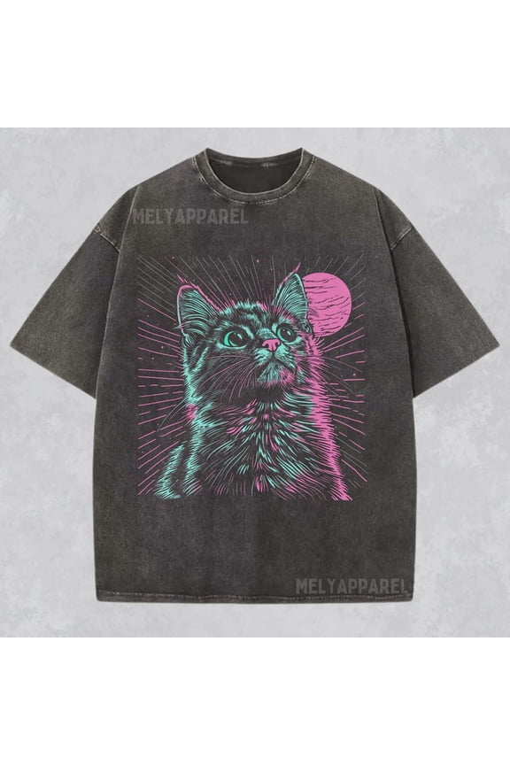 Psychedelic Cat Shirt Trippy Streetwear Vaporwave Aesthetic Unisex Tee Y2K Tshirt Rave Wear Weirdcore Gift for Him or Her