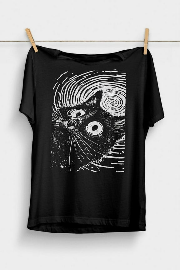 Psychedelic Cat T-Shirt, Weirdcore Aesthetic Apparel, Vaporwave Fashion, Trippy Alt Clothing, Grunge Clothes, Harajuku Punk Shirt, Rave Gear