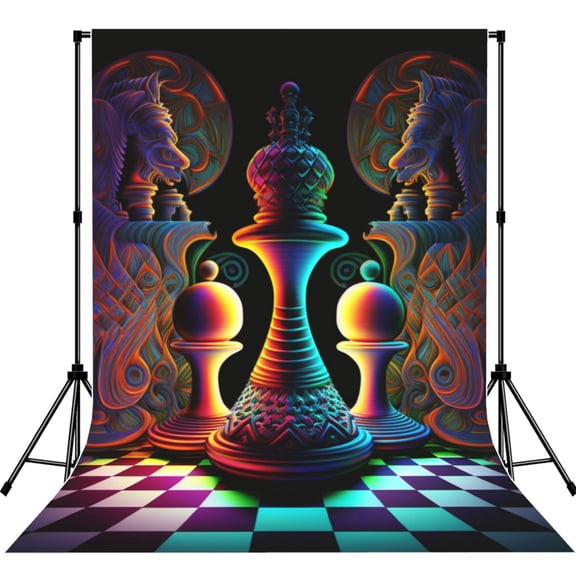 Psychedelic Chess Chessboard Art Photography Backdrop 5x7Ft Background for Photo Studio Video Recording Birthday Party Wedding Home Decor