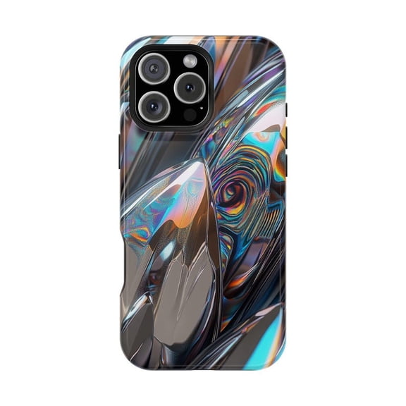 Psychedelic Chrome Iridescent Abstract Pattern Phone Case with iPhone 17 to 11 Pro Max