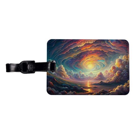 Psychedelic Cloudy Sky Pastel Colors Faux Leather Travel Luggage Tag