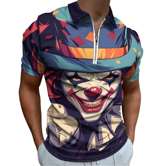 Psychedelic Clown Joker Men Zipper T-shirt Summer Casual Short Sleeve T-shirt Top