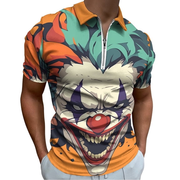 Psychedelic Clown Joker Men Zipper T-shirt Summer Casual Short Sleeve T-shirt Top