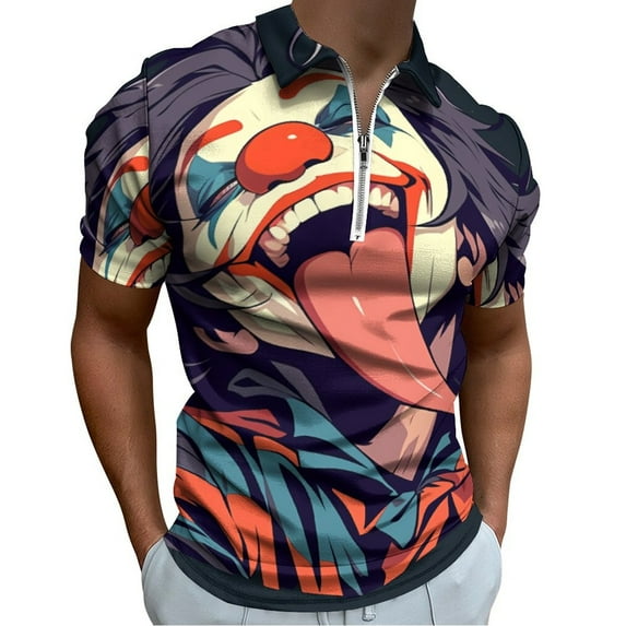 Psychedelic Clown Joker Men Zipper T-shirt Summer Casual Short Sleeve T-shirt Top
