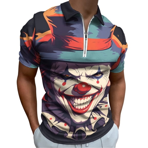 Psychedelic Clown Joker Men Zipper T-shirt Summer Casual Short Sleeve T-shirt Top