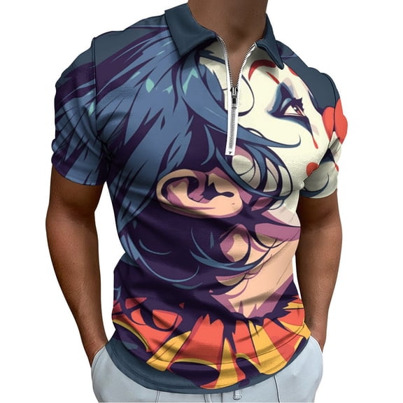 Psychedelic Clown Joker Men Zipper T-shirt Summer Casual Short Sleeve T-shirt Top
