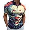 thumbnail image 1 of Psychedelic Clown Joker Men Zipper T-shirt Summer Casual Short Sleeve T-shirt Top, 1 of 7