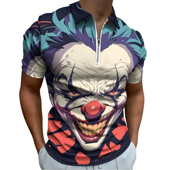 Psychedelic Clown Joker Men Zipper T-shirt Summer Casual Short Sleeve T-shirt Top