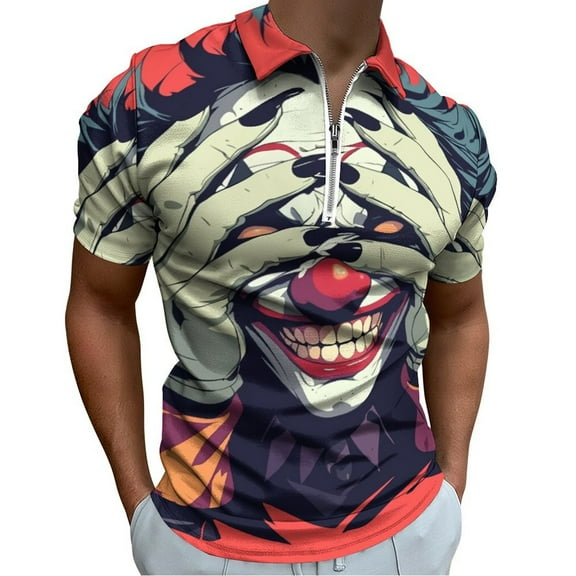 Psychedelic Clown Joker Men Zipper T-shirt Summer Casual Short Sleeve T-shirt Top
