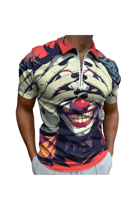 Psychedelic Clown Joker Men Zipper T-shirt Summer Casual Short Sleeve T-shirt Top