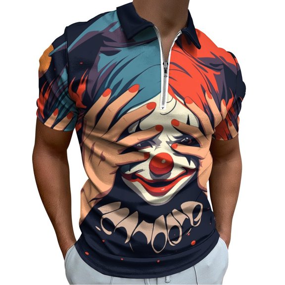 Psychedelic Clown Joker Men Zipper T-shirt Summer Casual Short Sleeve T-shirt Top