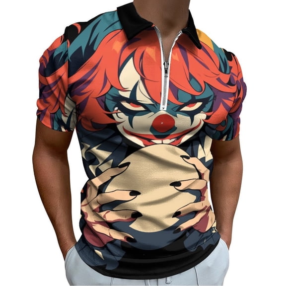 Psychedelic Clown Joker Men Zipper T-shirt Summer Casual Short Sleeve T-shirt Top