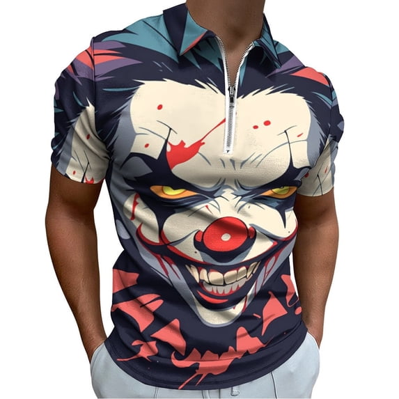 Psychedelic Clown Joker Men Zipper T-shirt Summer Casual Short Sleeve T-shirt Top