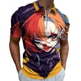 thumbnail image 1 of Psychedelic Clown Joker Men Zipper T-shirt Summer Casual Short Sleeve T-shirt Top, 1 of 7