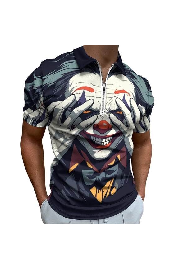 Psychedelic Clown Joker Men Zipper T-shirt Summer Casual Short Sleeve T-shirt Top