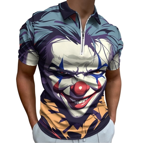 Psychedelic Clown Joker Men Zipper T-shirt Summer Casual Short Sleeve T-shirt Top