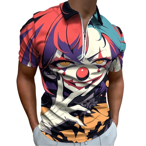 Psychedelic Clown Joker Men Zipper T-shirt Summer Casual Short Sleeve T-shirt Top