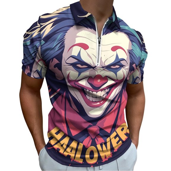 Psychedelic Clown Joker Men Zipper T-shirt Summer Casual Short Sleeve T-shirt Top