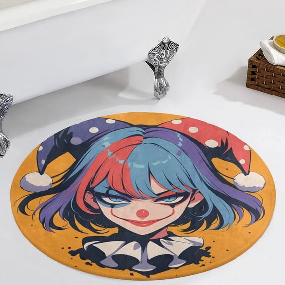 Psychedelic Clown Joker Round Carpet Circle Rug Outdoor Patio Area Rug Washable Large Area Rugs Hallway Room Decor Fitness Mats