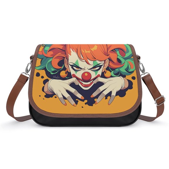 Psychedelic Clown Joker Vintage Crossbody Bag for Women Medium Leather Hobo Bags Shoulder Bag Classic City Leather Satchels