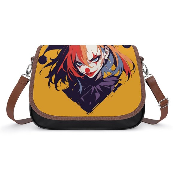 Psychedelic Clown Joker Vintage Crossbody Bag for Women Medium Leather Hobo Bags Shoulder Bag Classic City Leather Satchels