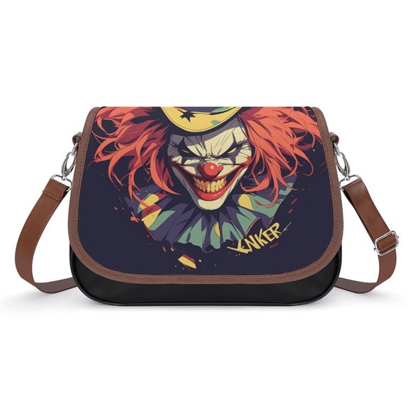 Psychedelic Clown Joker Vintage Crossbody Bag for Women Medium Leather Hobo Bags Shoulder Bag Classic City Leather Satchels