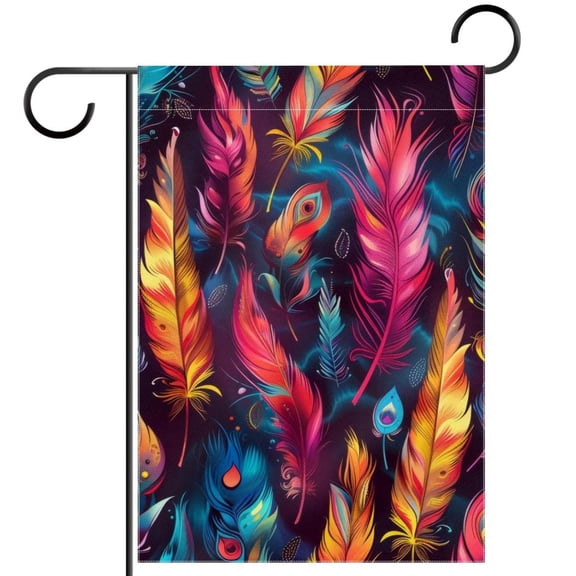 Psychedelic Colorful Birds Feathers Double Sided Garden Flag Decorative Weather Resistant Yard Flag, Large DIY Vertical Flag for Farmhouse Patio Lawn, 28x40 Inch