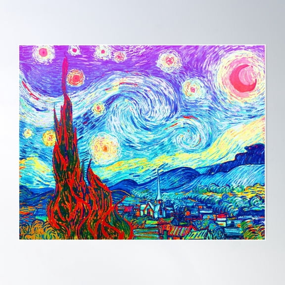 Psychedelic Colorful Starry Night Abstract Van Gogh Poster Wall Art, Modern Wall Decor For Living Room Bedroom, 16x24 UNFRAMED