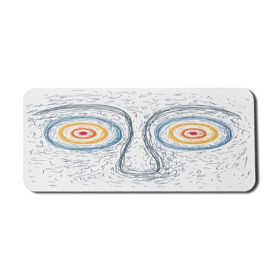 Psychedelic Computer Mouse Pad, Confused Man Portrait Human Face with Large Hypnotic Eyes Trance Hand Drawn, Rectangle Non-Slip Rubber Mousepad X-Large, 35" x 15", Multicolor, by Ambesonne