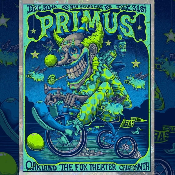 Psychedelic Concert Wall Art Featuring Primus New Years Eve 2025 Oakland Show Poster Size 24x36 Unframed Poster