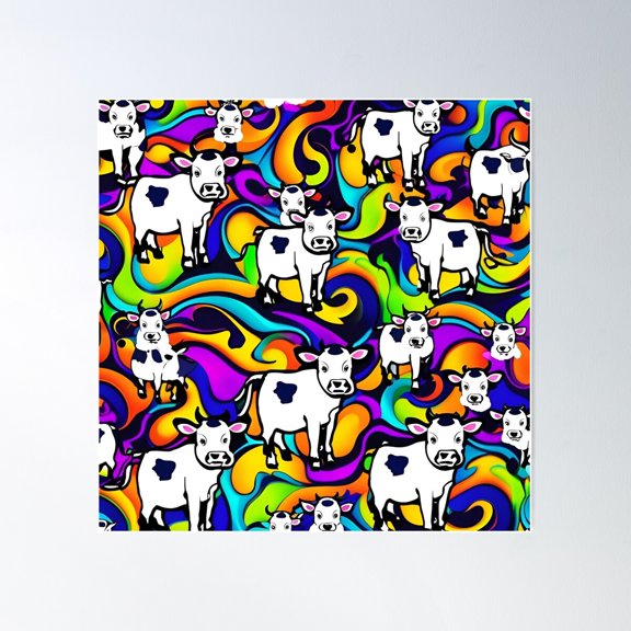Psychedelic Cows Poster Wall Art, Modern Wall Decor For Living Room Bedroom, 30x30 UNFRAMED