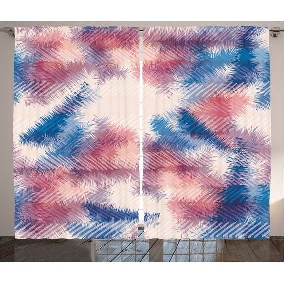 Ambesonne Psychedelic Curtains 2 Panel Set, Boho Dye Feathers, 108" x 90", Pink Blue