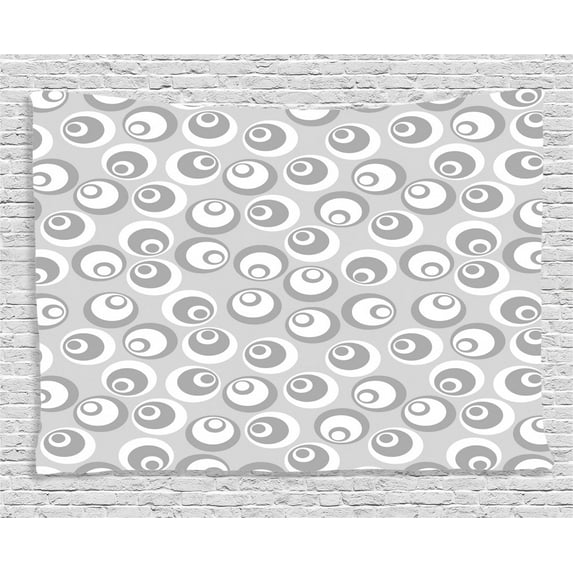 Psychedelic Decor Tapestry, Circles Like Nested Eyeballs Abstract Art Pattern Modern Ornamental Print, Wall Hanging for Bedroom Living Room Dorm Decor, 60W X 40L Inches, White Grey, by Ambesonne