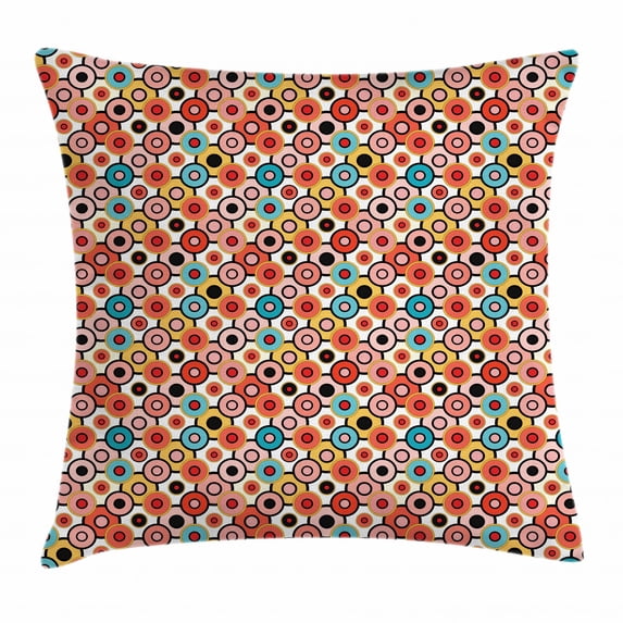 Psychedelic Decor Throw Pillow Cushion Cover, Vintage Colorful Nested Circles Psychedelic Bubbles Pattern Artwork, Decorative Square Accent Pillow Case, 20 X 20 Inches, Orange Yellow, by Ambesonne