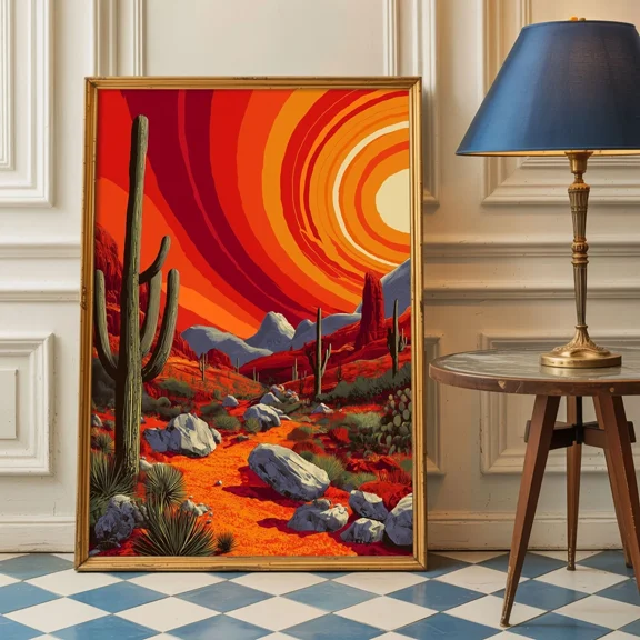 Psychedelic Desert Poster Trippy Western Psychedelic Collage Wall Art Decor , Matte Canvas Stretched, Posters for Room Bedroom Living Room Bathroom Wall Decor, Posters & Art Prints, Gift.