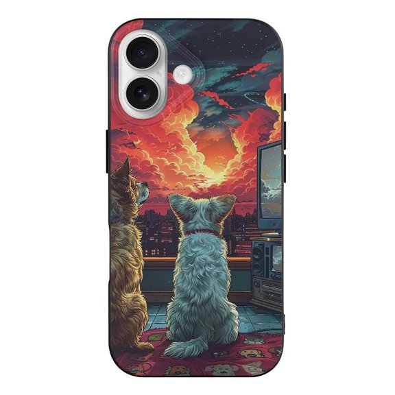 Psychedelic Dogs Playing Video Games Phone Case Compatible with iPhone 17 TPU Black Shockproof Cover
