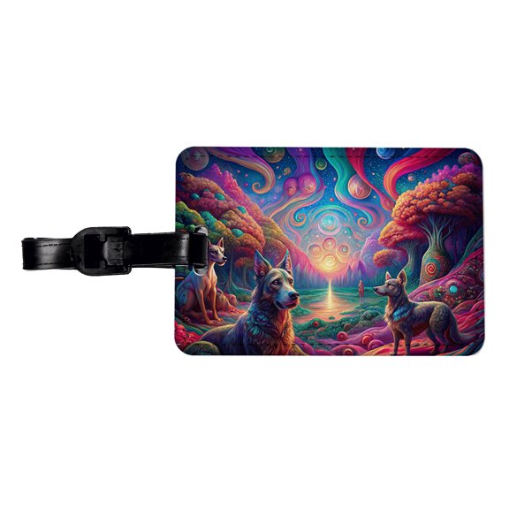 Psychedelic Dogs Vibrant Colors Faux Leather Travel Luggage Tag