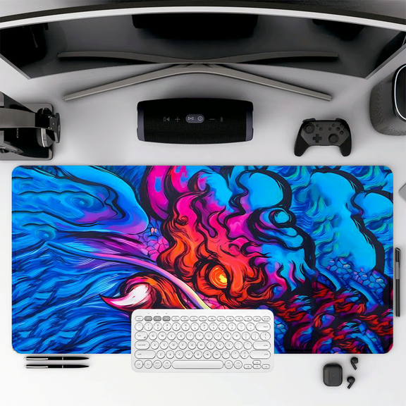 Psychedelic Dragon Design Mouse Pad 35.4 x 15.8 inches Rubber Large Desk Mat for Office Gaming Home Use