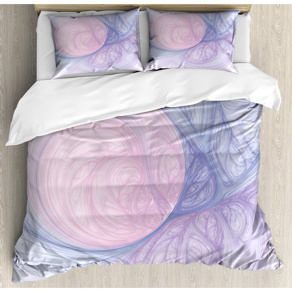 Psychedelic Duvet Cover Set Queen Size, Abstract Style Fractal Enigmatic Hole with Bizarre Ornamental Eternity Theme, Decorative 3 Piece Bedding Set with 2 Pillow Shams, Purple Pink, by Ambesonne