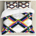 thumbnail image 1 of Psychedelic Duvet Cover Set Queen Size, Geometric Composition with Colorful Zigzag Chevron Lines Squares Digital Grid, Decorative 3 Piece Bedding Set with 2 Pillow Shams, Multicolor, by Ambesonne, 1 of 3