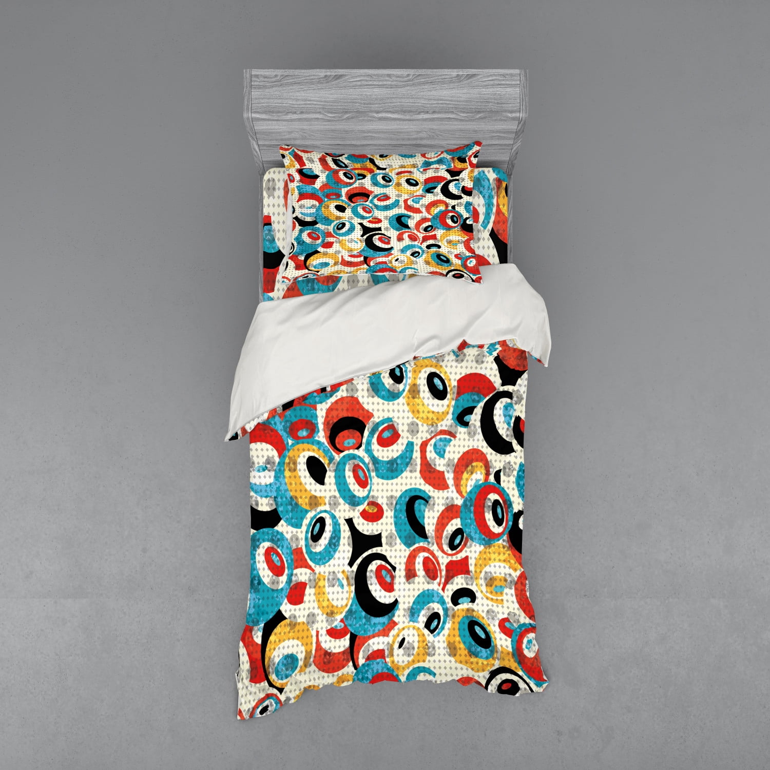 Psychedelic Duvet Cover Set, Retro Theme Circle Pattern Evil Eyes ...