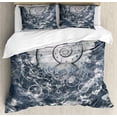 thumbnail image 1 of Psychedelic Duvet Cover Set, Surreal Paint with Wings and Time Spiral in Cloud with Circles Geometry Image, Decorative 3 Piece Bedding Set with 2 Pillow Shams, King Size, Grey, by Ambesonne, 1 of 3
