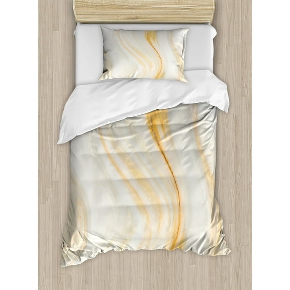 Psychedelic Duvet Cover Set Twin Size, Psychedelic Wavy Brushstroke Marble with Blurry Splash Effects Art Design, Decorative 2 Piece Bedding Set with 1 Pillow Sham, Orange Grey, by Ambesonne