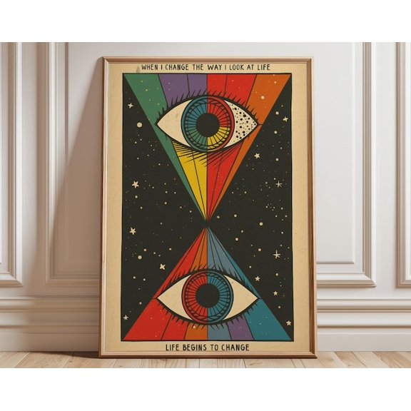 Psychedelic Eye Cosmic Abstract Wall Art Print, Unframed Paper Poster 24x36in
