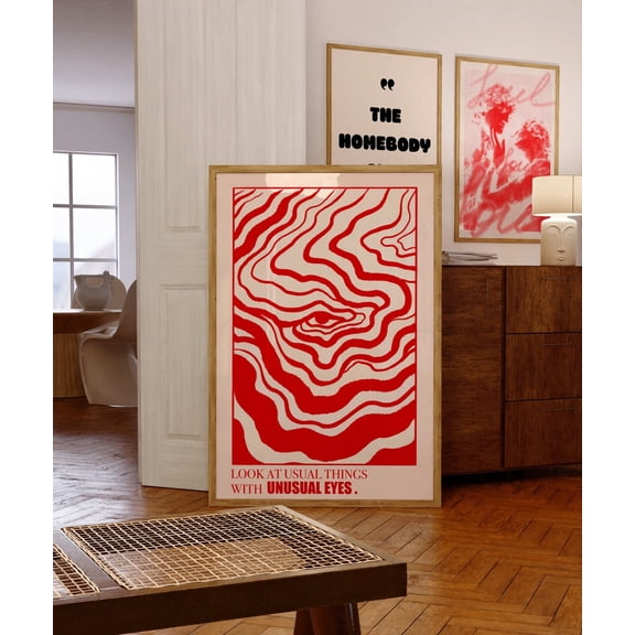 Psychedelic Eye Retro 70s Red Wall Art, Unframed Paper Poster 11x14in