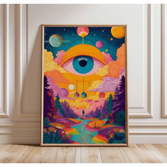 Psychedelic Eye Wall Art Print Trippy Cosmic Landscape Poster Vibrant Surreal Nature Decor