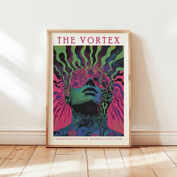Psychedelic Face Wall Art Print Trippy Retro Futurism Poster Design Surreal Unframed Color