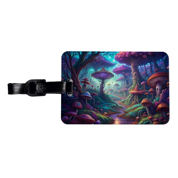 Psychedelic Fantasy Forest Vibrant Colors Faux Leather Travel Luggage Tag