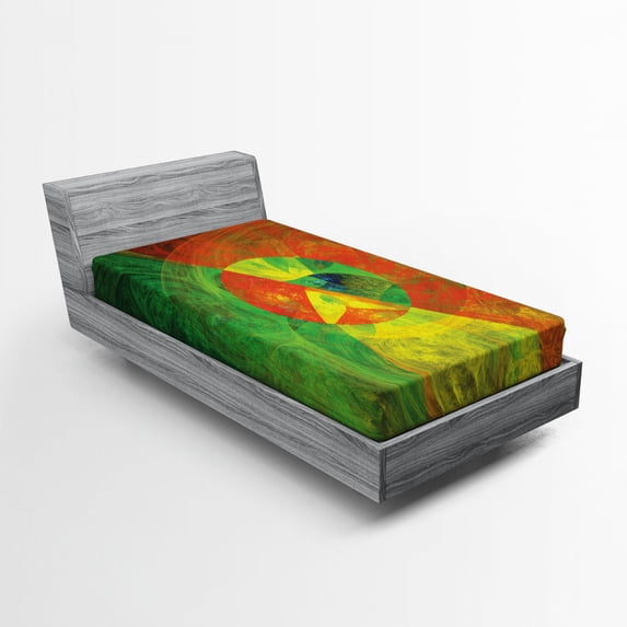 Ambesonne Psychedelic Fitted Sheet, Abstract Surreal, Twin Size, Green Yellow
